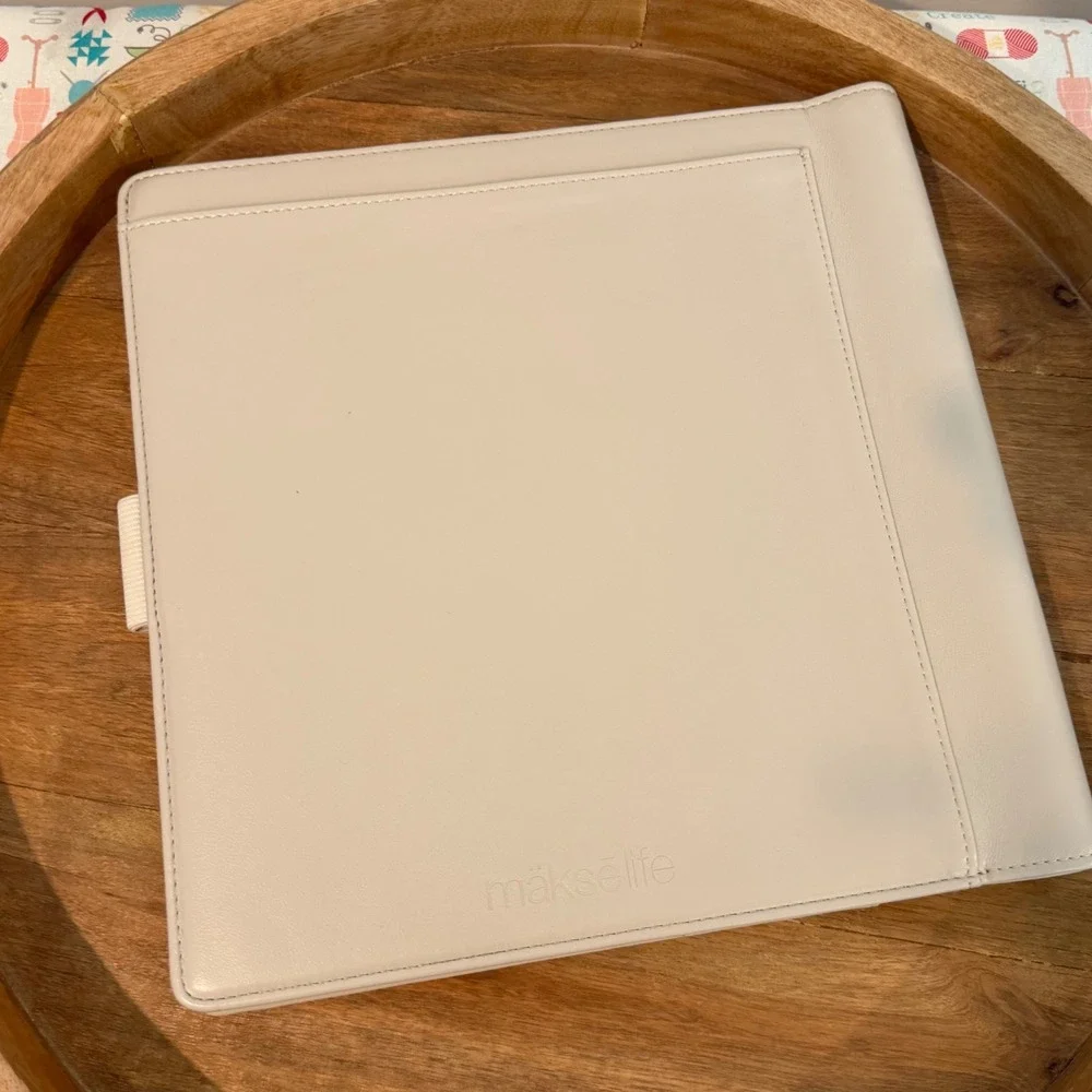 Makselife Folio Cover A5 Cream Vegan Leather Planner Organizer Snap Closure